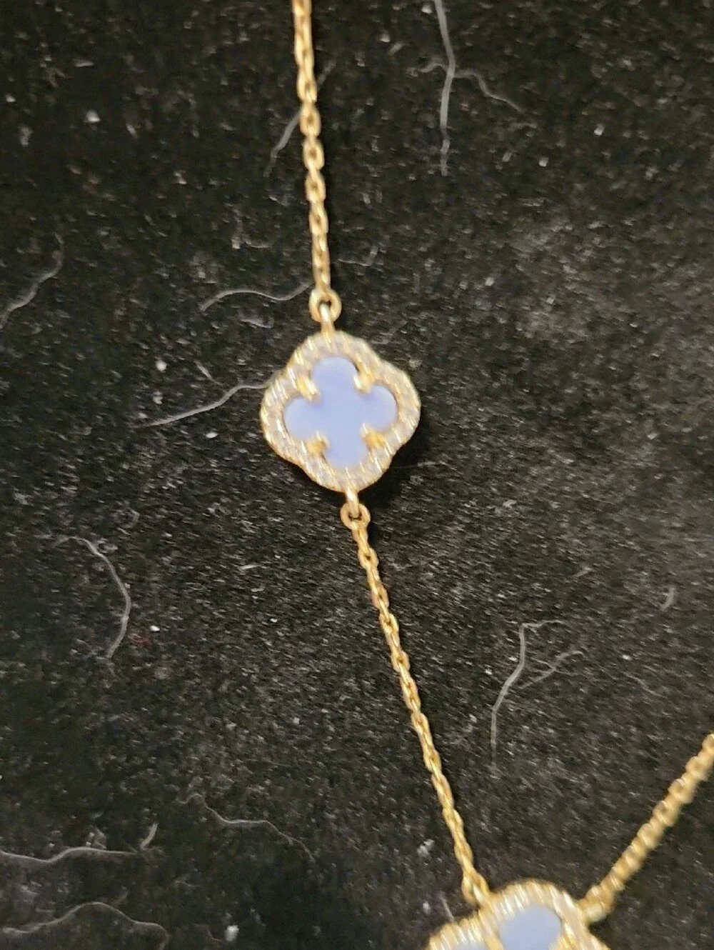 Rachel Zoe Blue Lace Agate Clover Station Necklace - Gold Plated 925 Vermeil